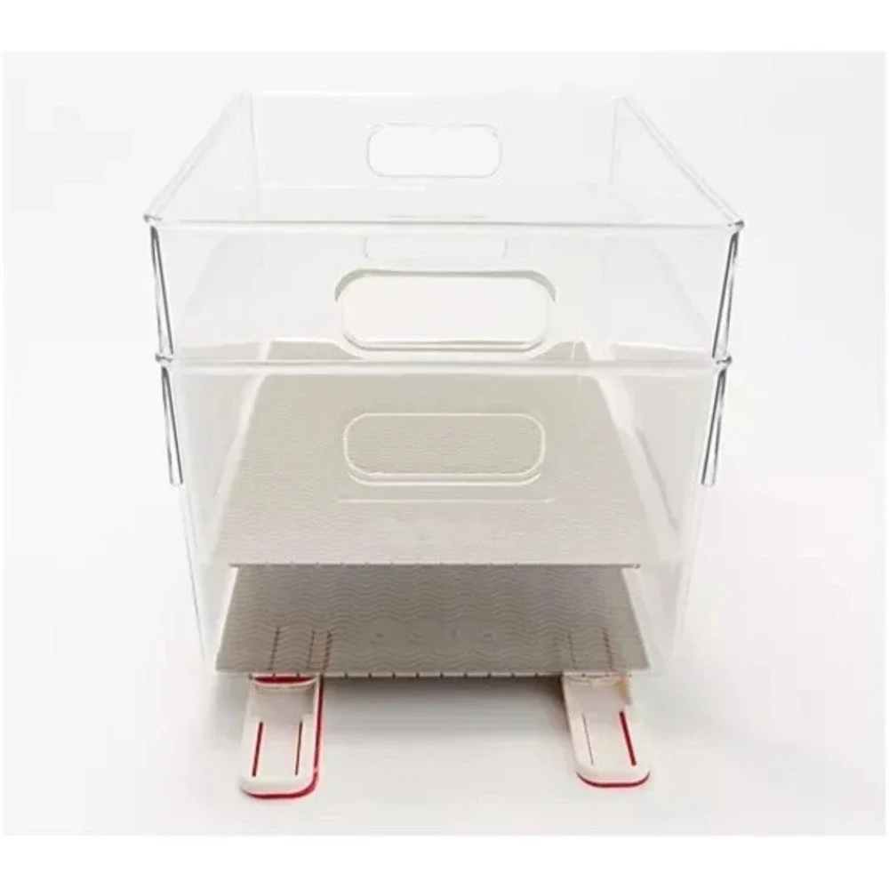 Cella Set of 2 Clear Sliding Drawer Cabinet‎ Bins w/ Silicone Liners White Linen